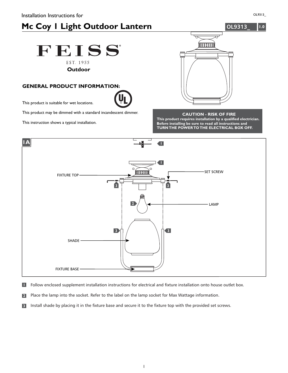 Feiss OL9313 User Manual | 4 pages