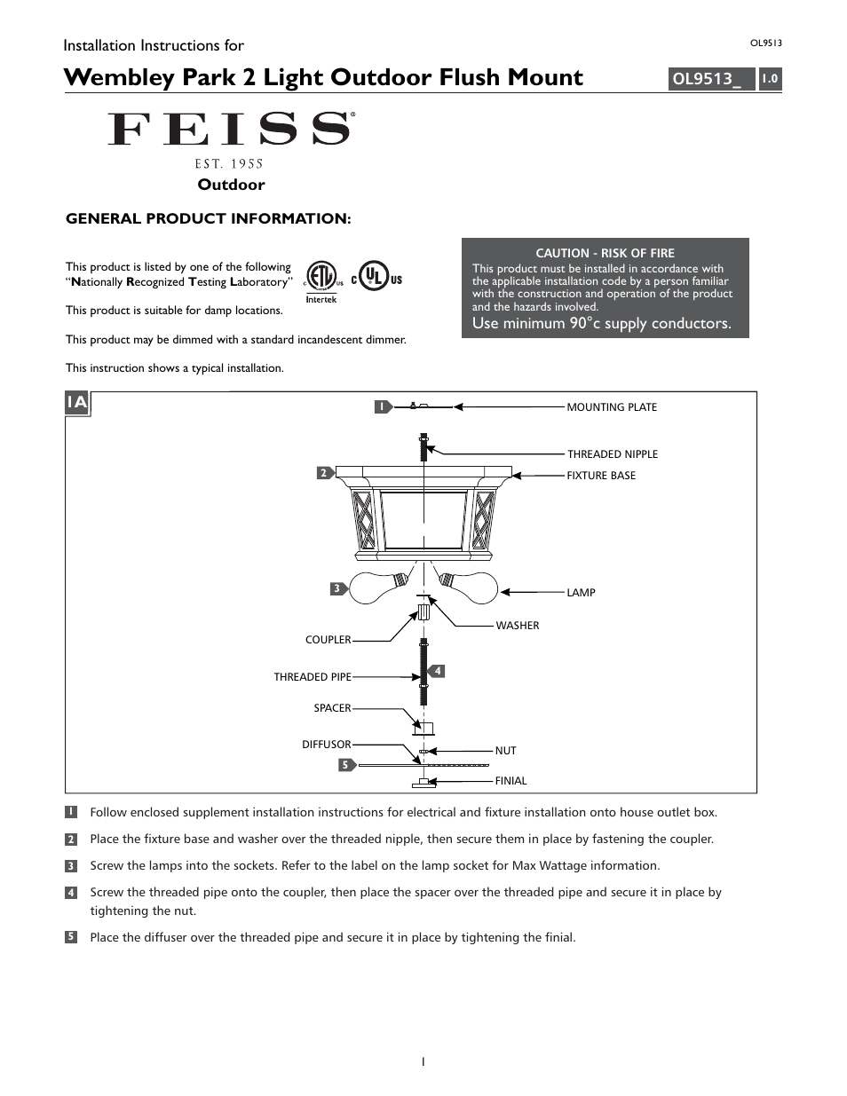 Feiss OL9513 User Manual | 4 pages