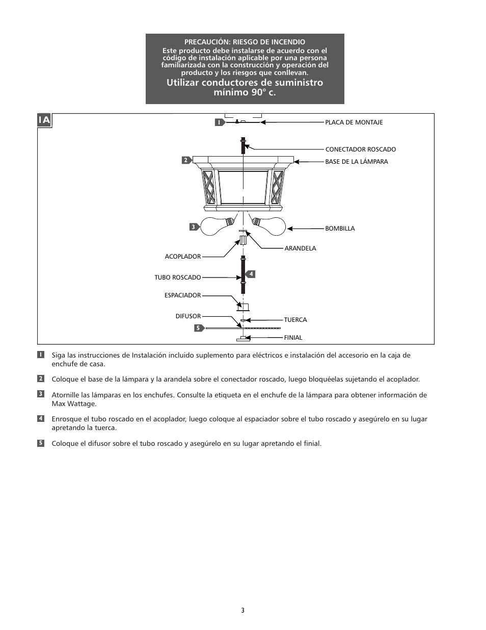 Utilizar conductores de suministro mínimo 90° c | Feiss OL9513 User Manual | Page 3 / 4