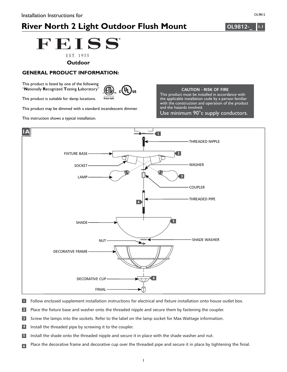 Feiss OL9812 User Manual | 4 pages