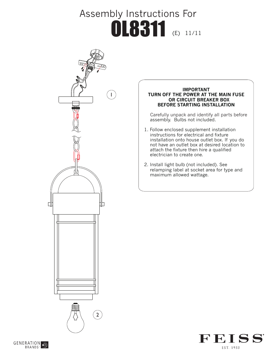 Feiss OL8311 User Manual | 1 page