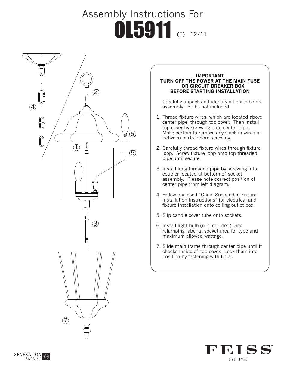 Feiss OL5911 User Manual | 1 page