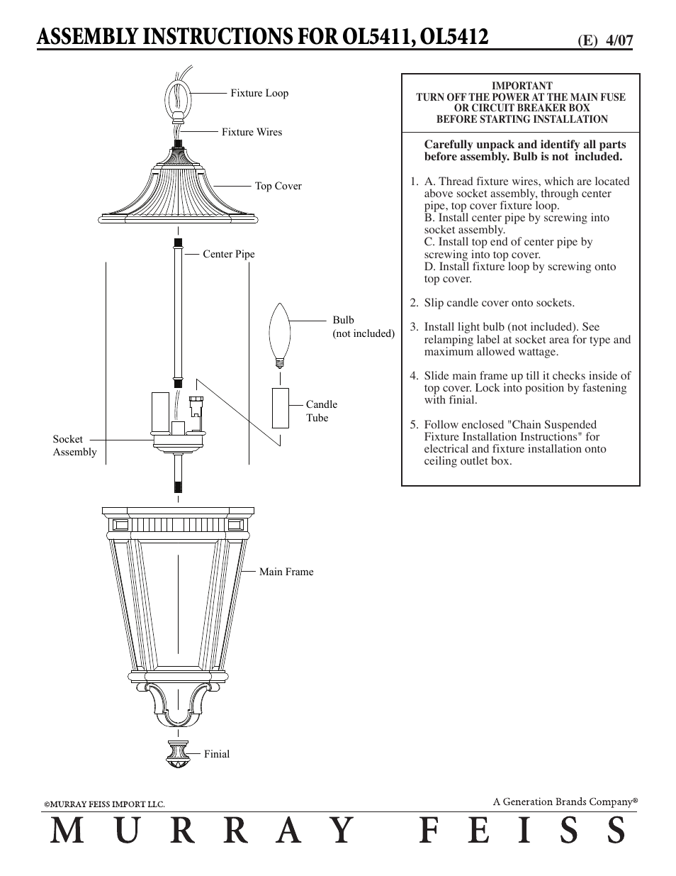 Feiss OL5411 User Manual | 1 page