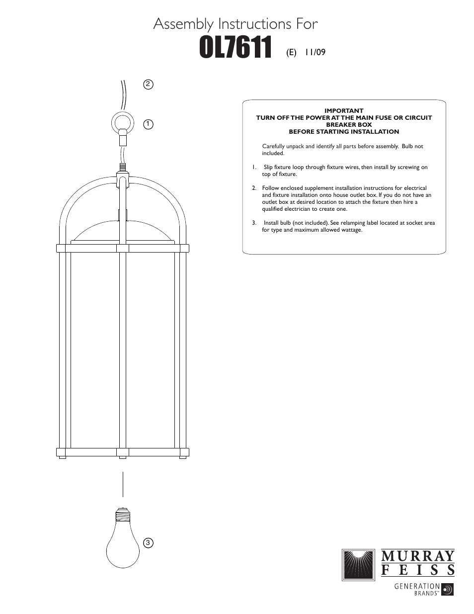 Feiss OL7611 User Manual | 1 page