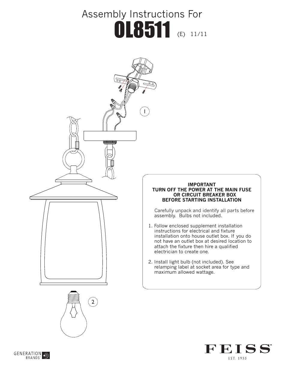 Feiss OL8511 User Manual | 1 page