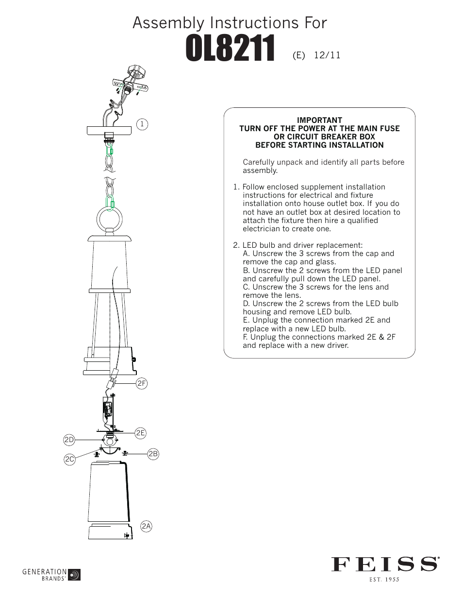 Feiss OL8211 User Manual | 1 page
