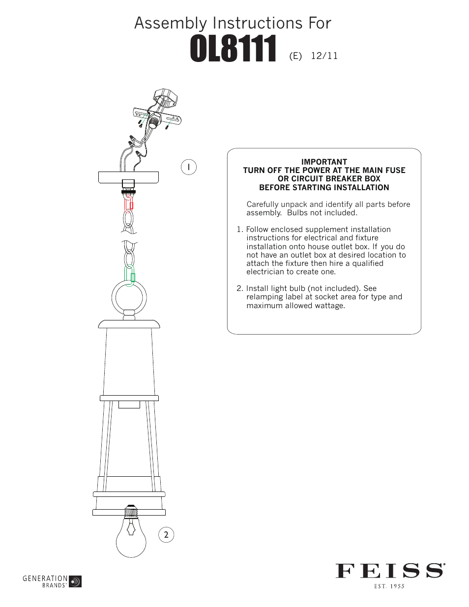 Feiss OL8111 User Manual | 1 page