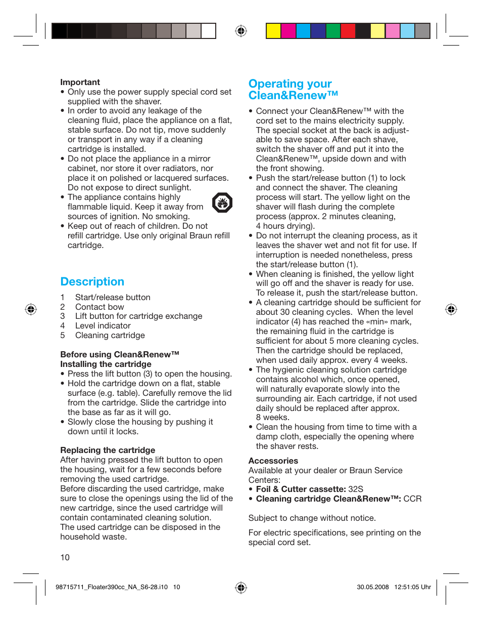 Description, Operating your clean&renew | Braun 370cc User Manual | Page 10 / 26