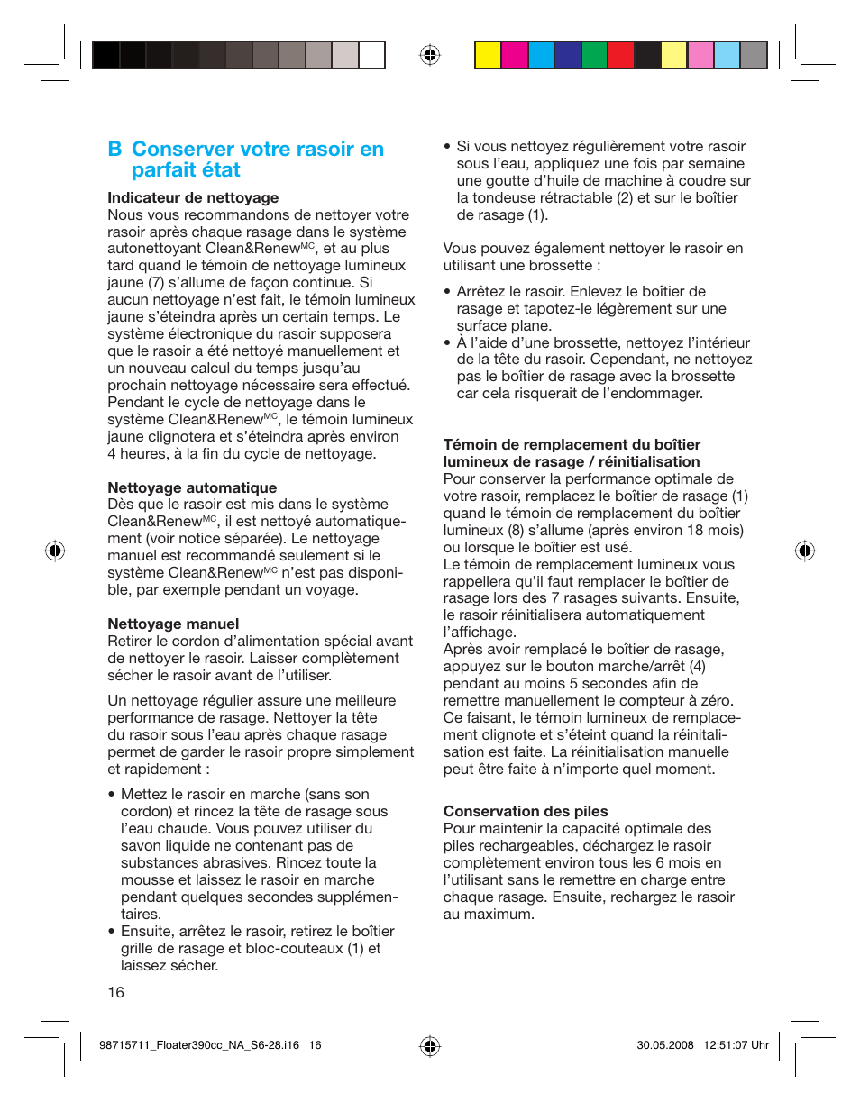 B conserver votre rasoir en parfait état | Braun 370cc User Manual | Page 16 / 26