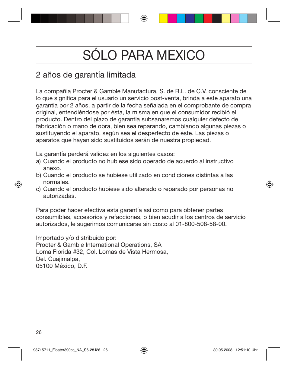 Sólo para mexico, 2 años de garantía limitada | Braun 370cc User Manual | Page 26 / 26