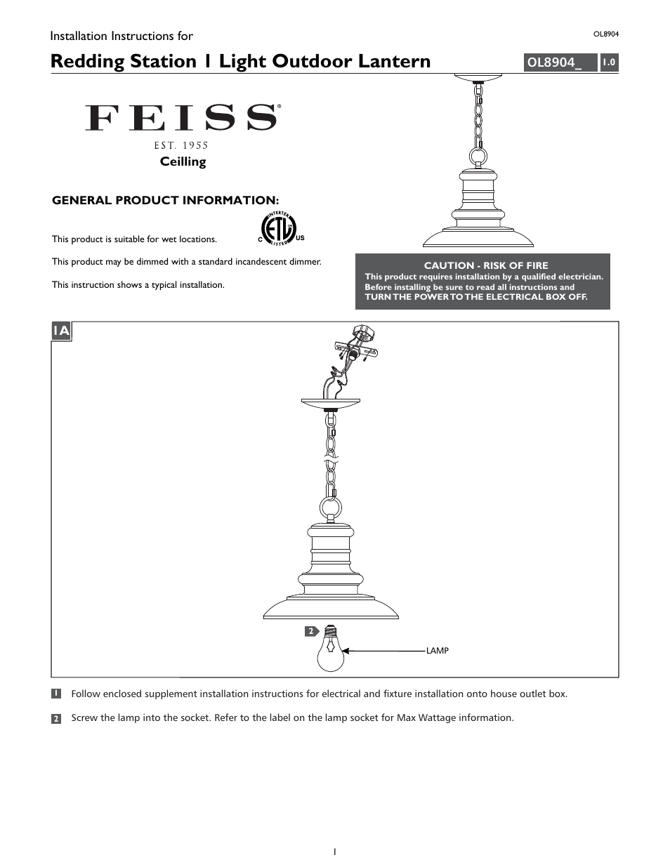 Feiss OL8904 User Manual | 4 pages