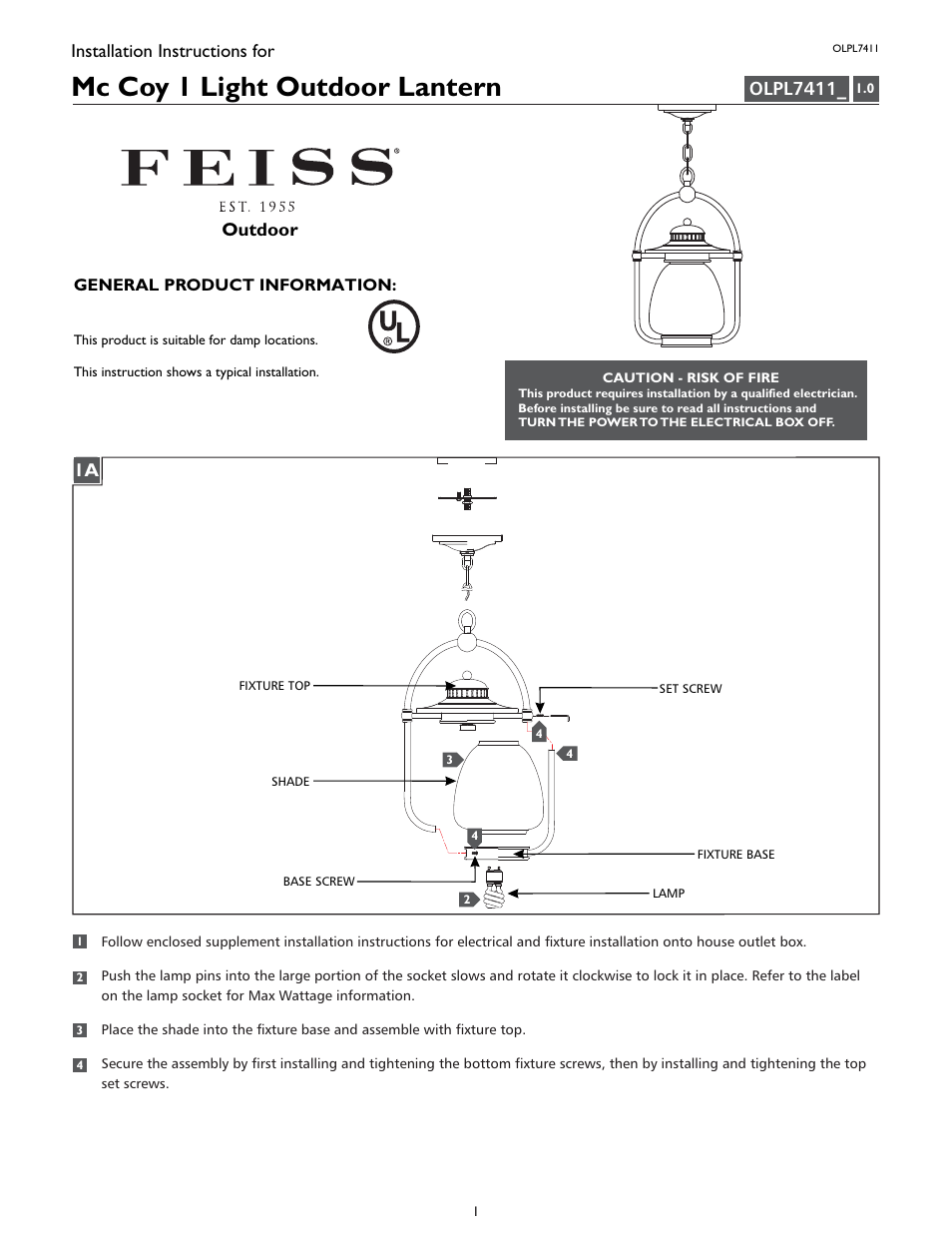 Feiss OLPL7411 User Manual | 4 pages