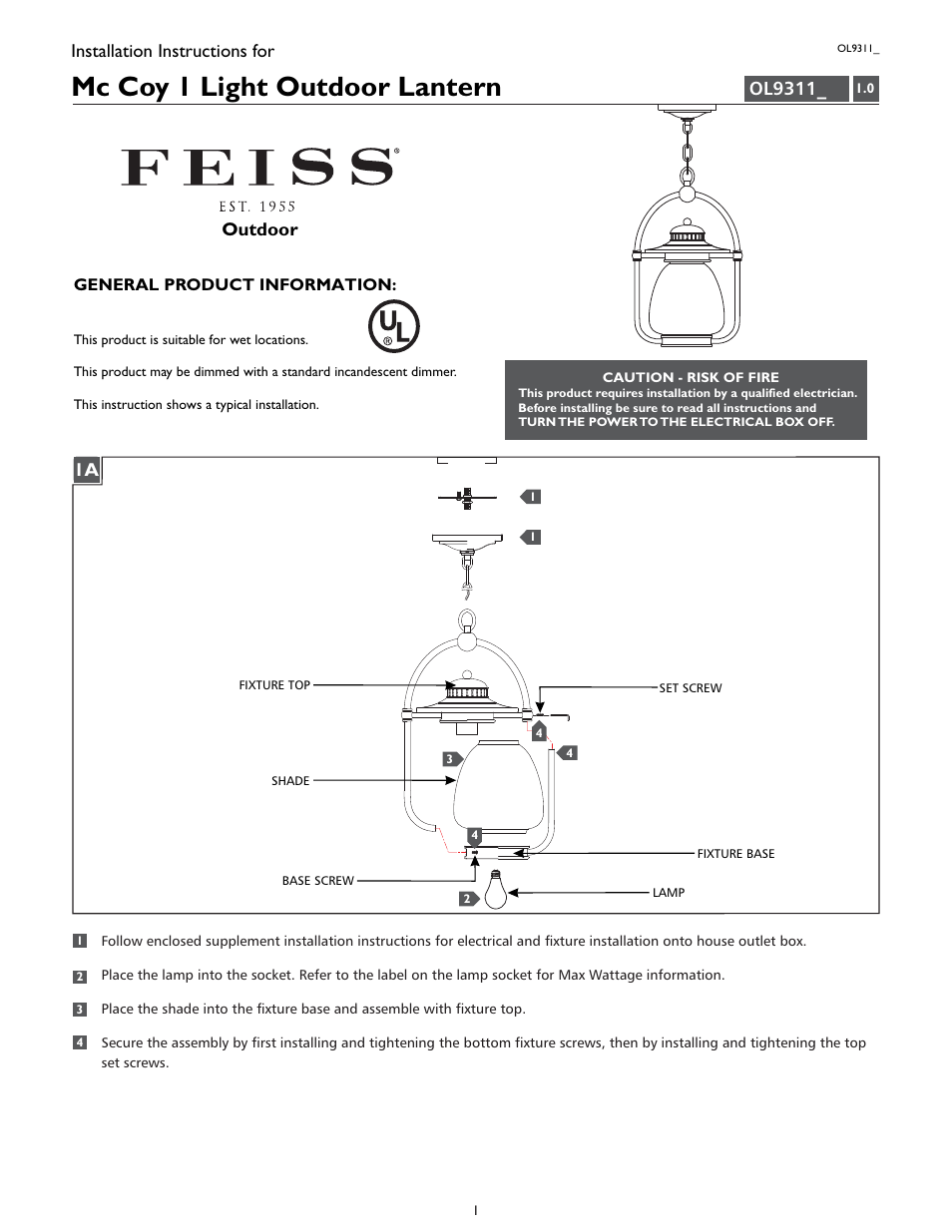 Feiss OL9311 User Manual | 4 pages