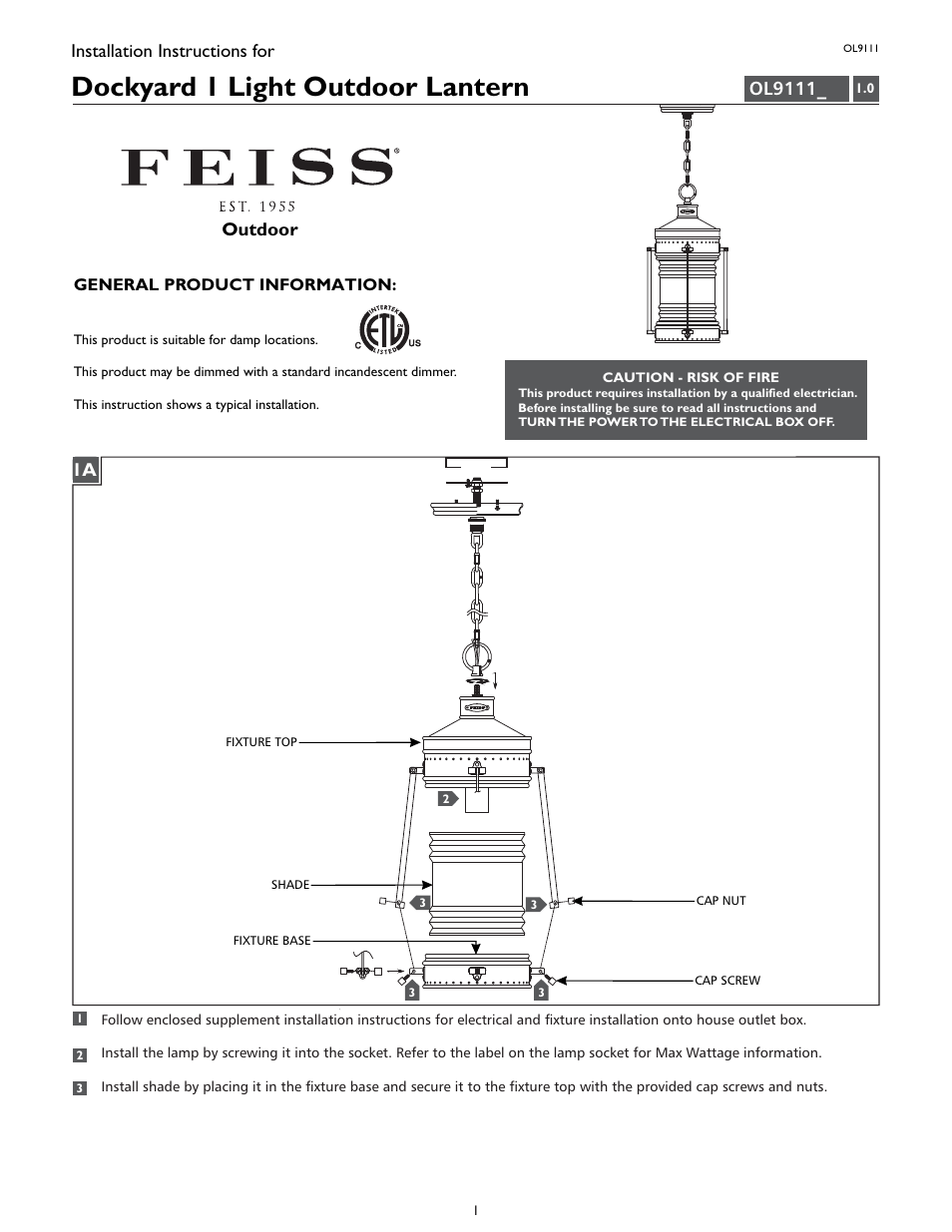 Feiss OL9111 User Manual | 4 pages