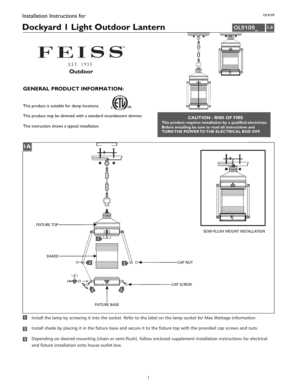 Feiss OL9109 User Manual | 4 pages