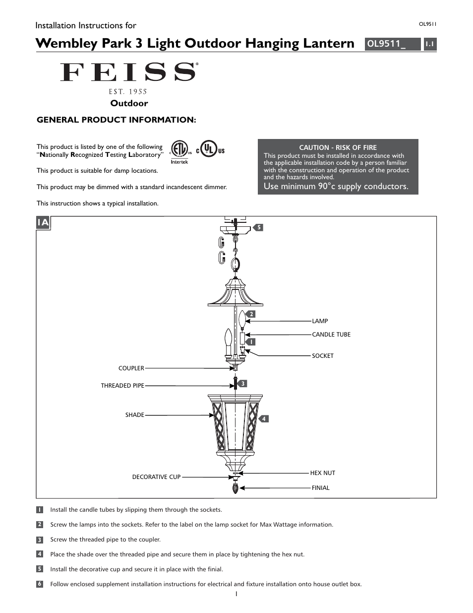 Feiss OL9511 User Manual | 4 pages