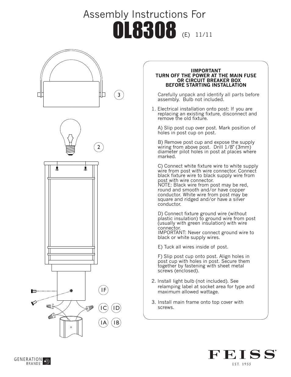 Feiss OL8308 User Manual | 1 page