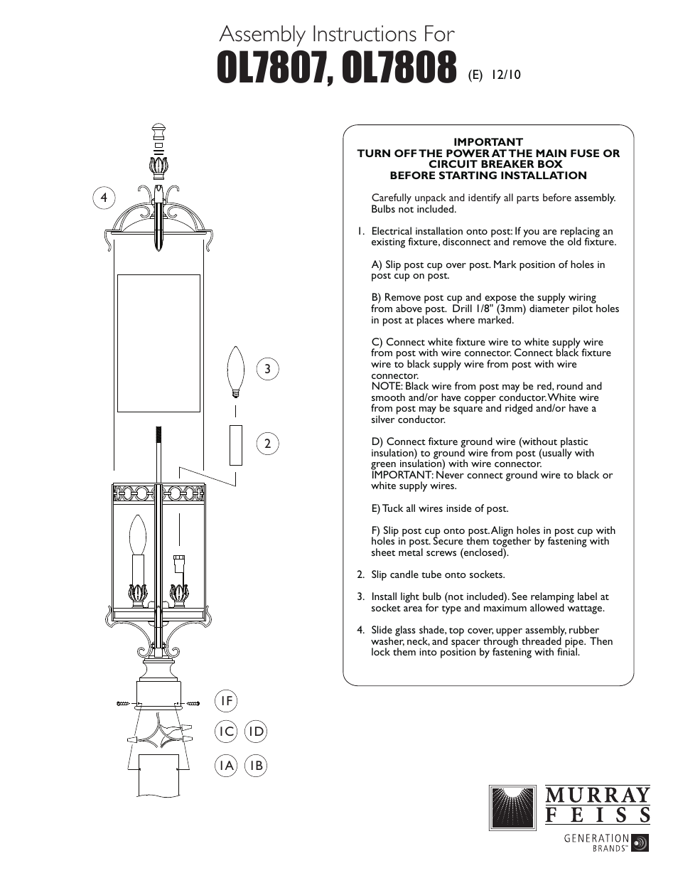 Feiss OL7808 User Manual | 1 page