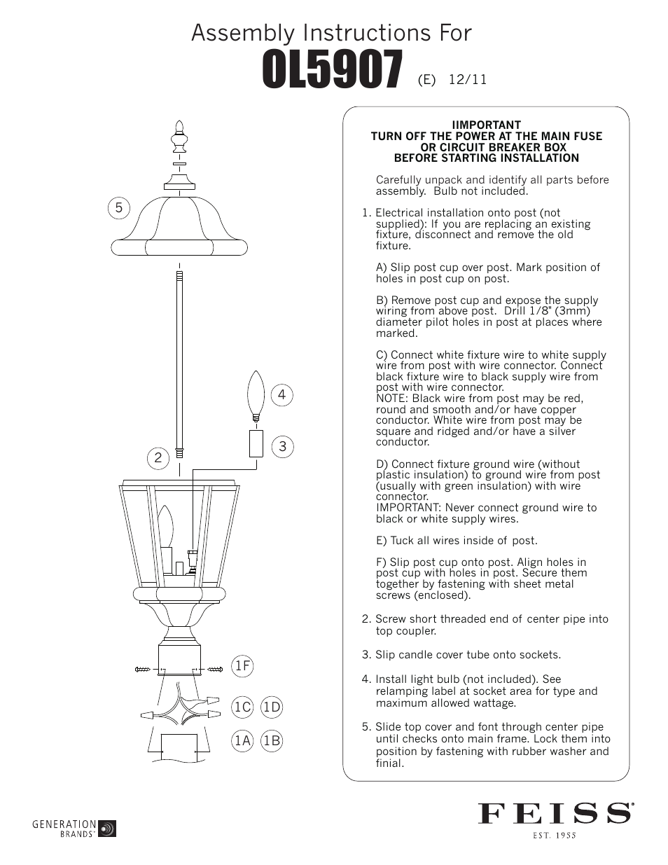 Feiss OL5907 User Manual | 1 page