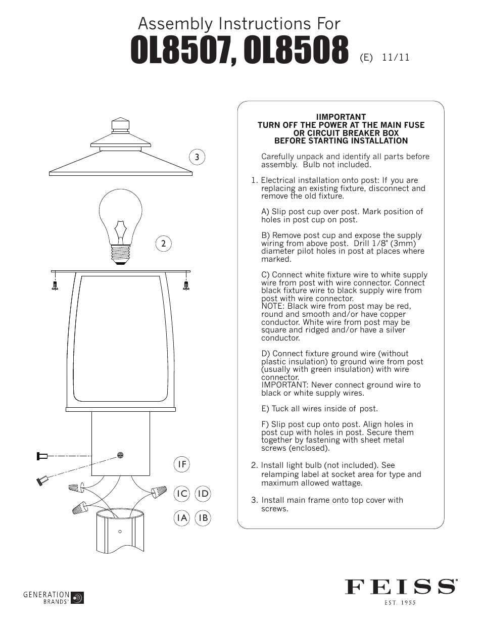 Feiss OL8508 User Manual | 1 page