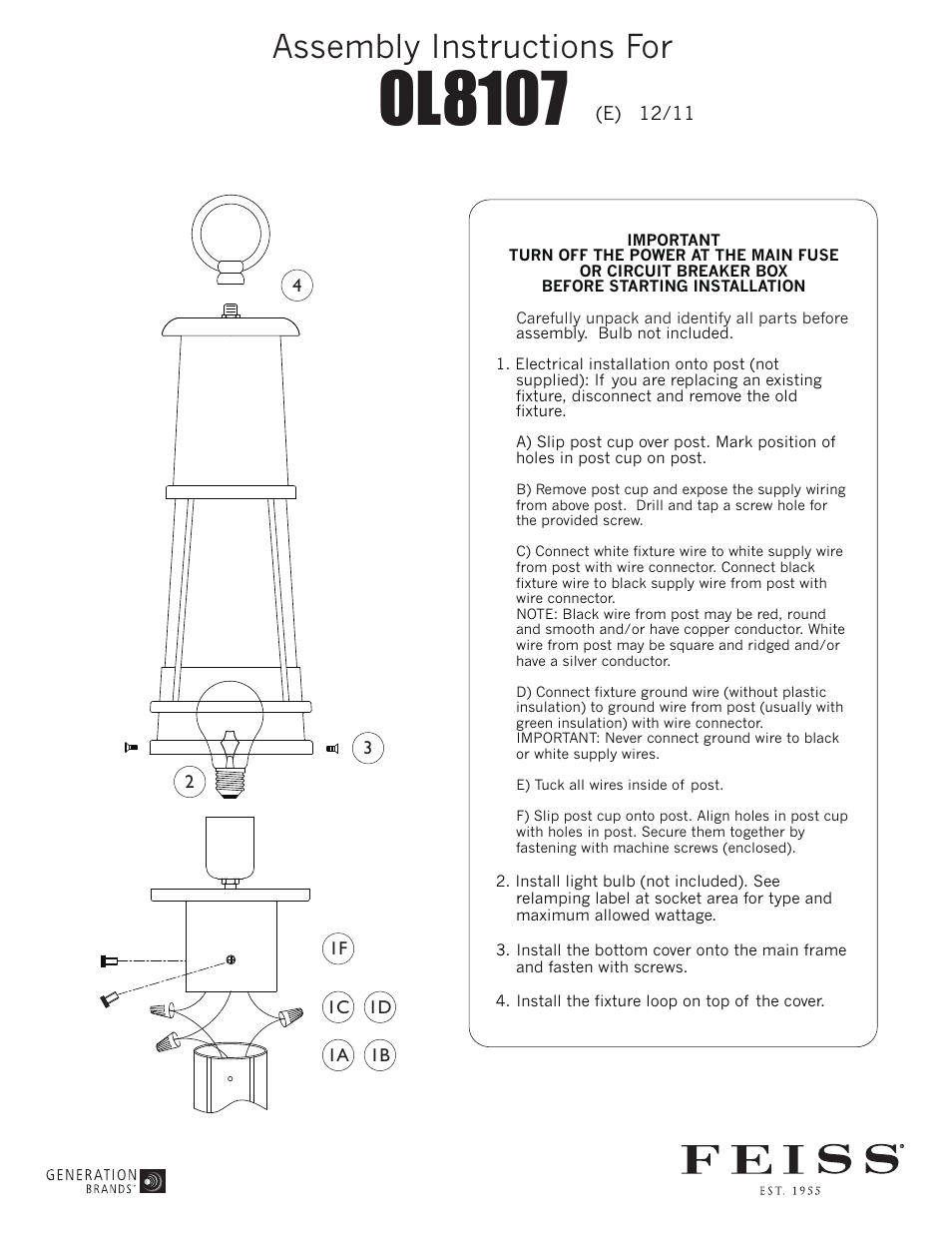 Feiss OL8107 User Manual | 1 page