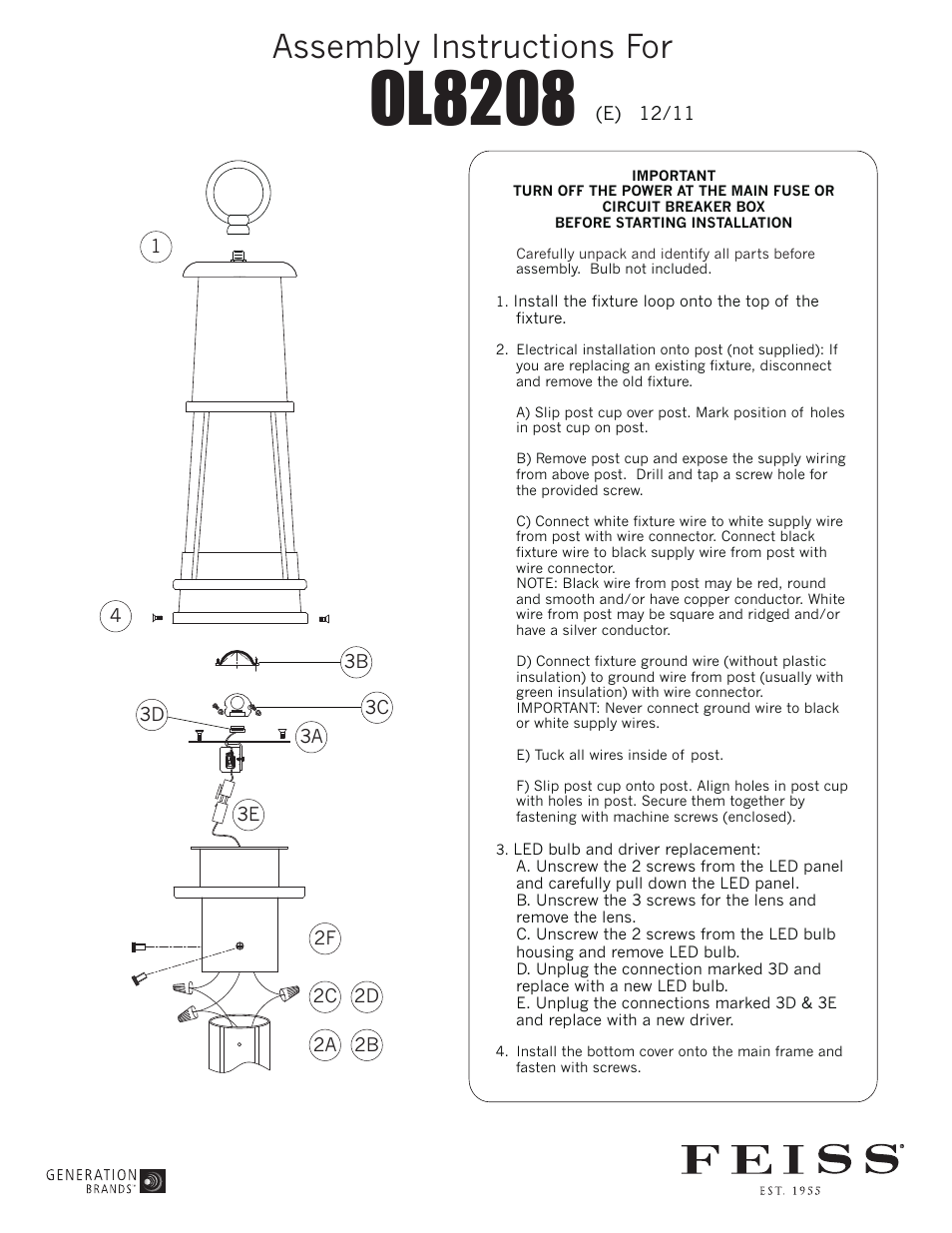 Feiss OL8208 User Manual | 1 page