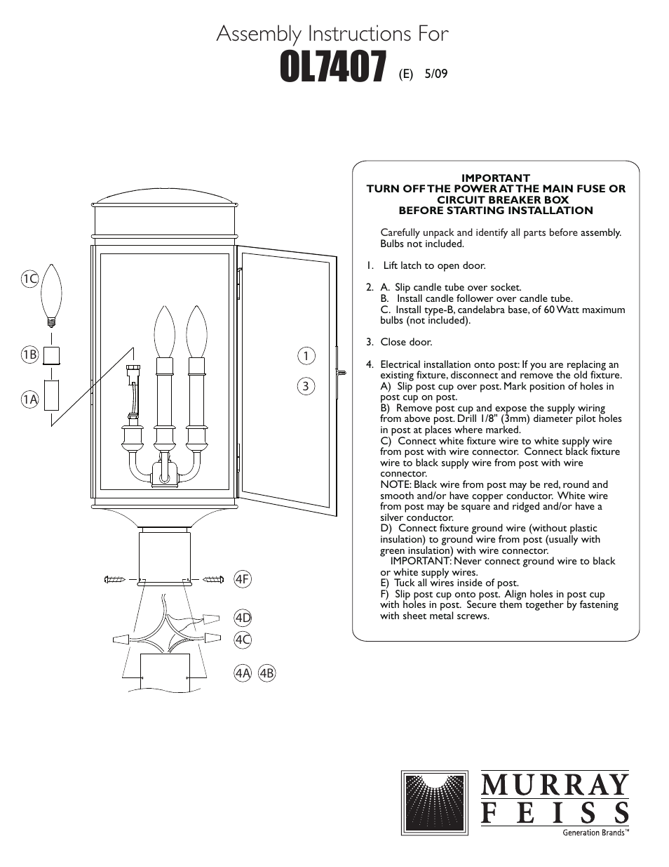 Feiss OL7407 User Manual | 1 page
