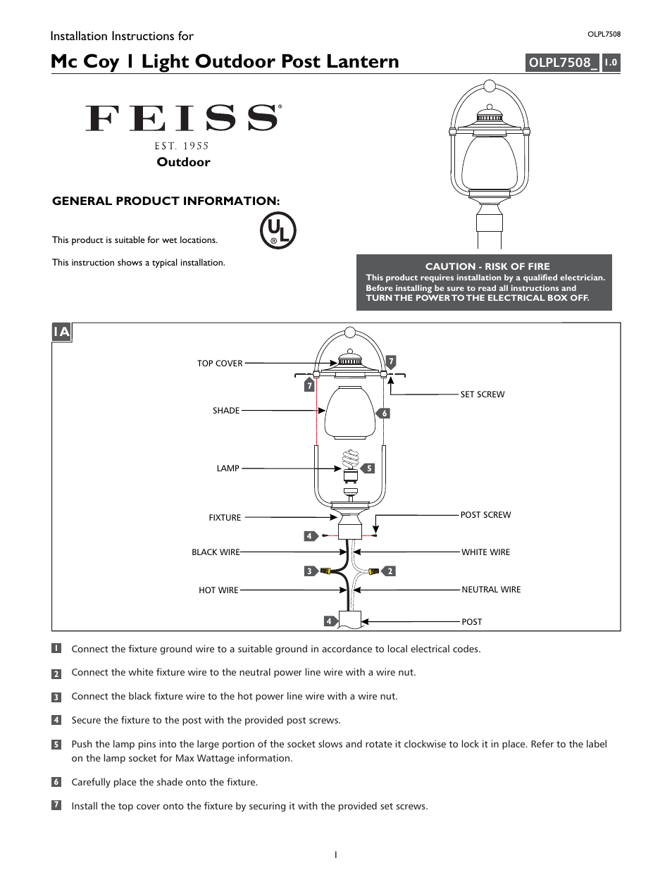 Feiss OLPL7508 User Manual | 4 pages