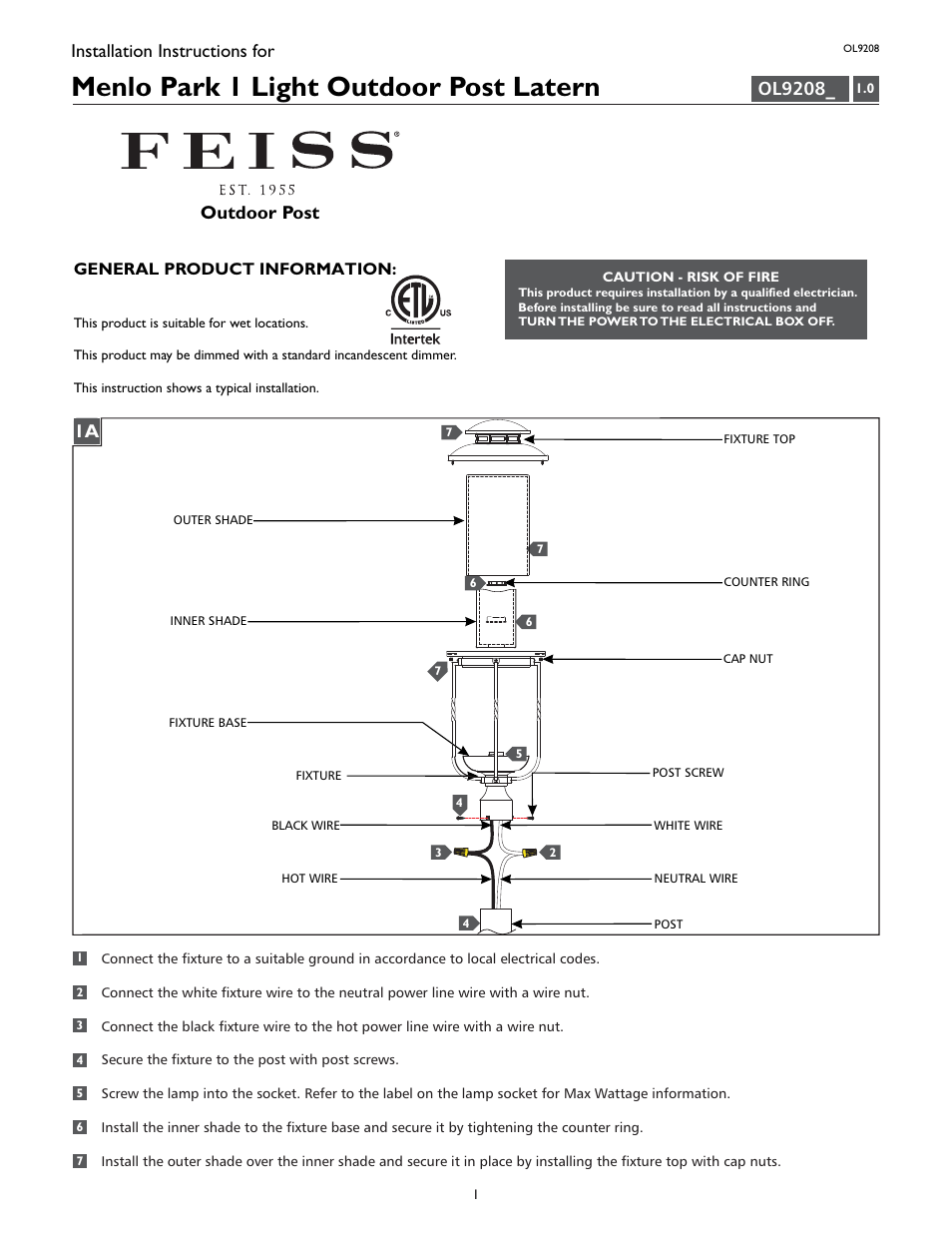 Feiss OL9208 User Manual | 4 pages