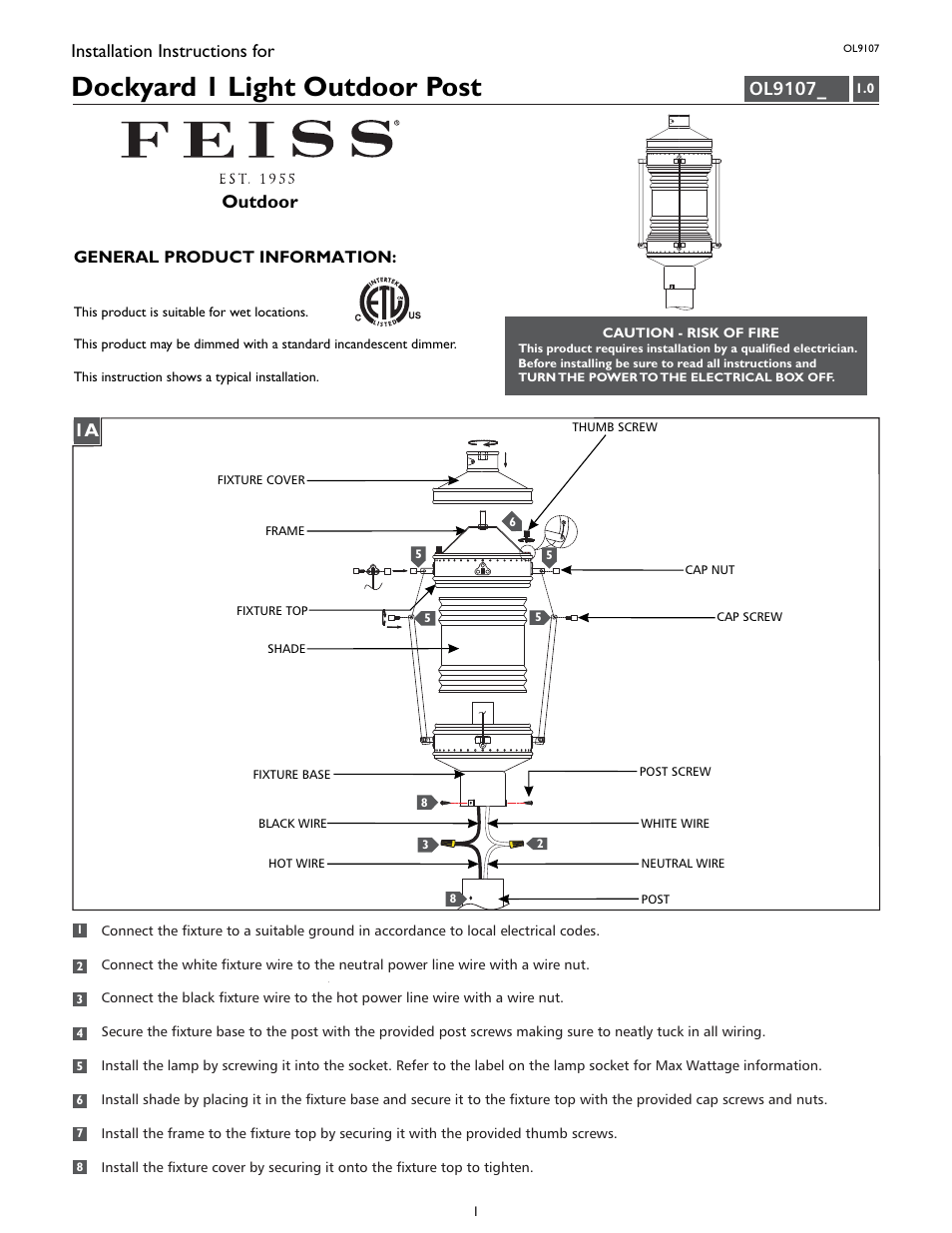 Feiss OL9107 User Manual | 4 pages