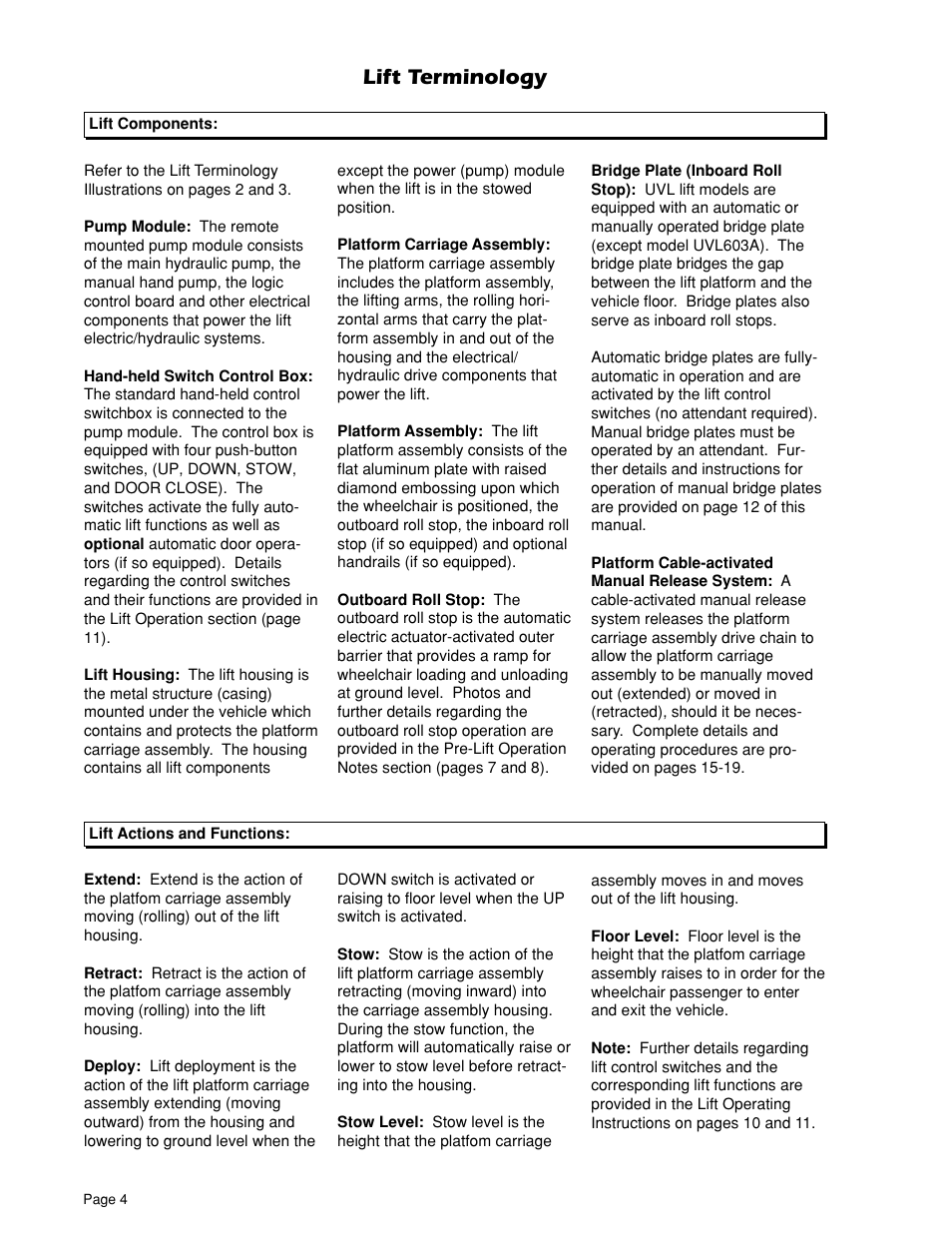 Lift terminology | Braun UVL 604XB User Manual | Page 6 / 27