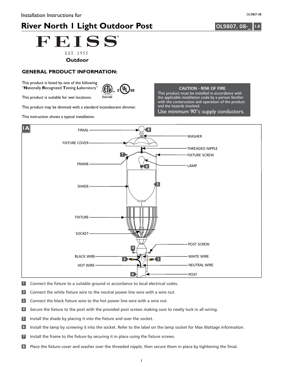 Feiss OL9808 User Manual | 4 pages