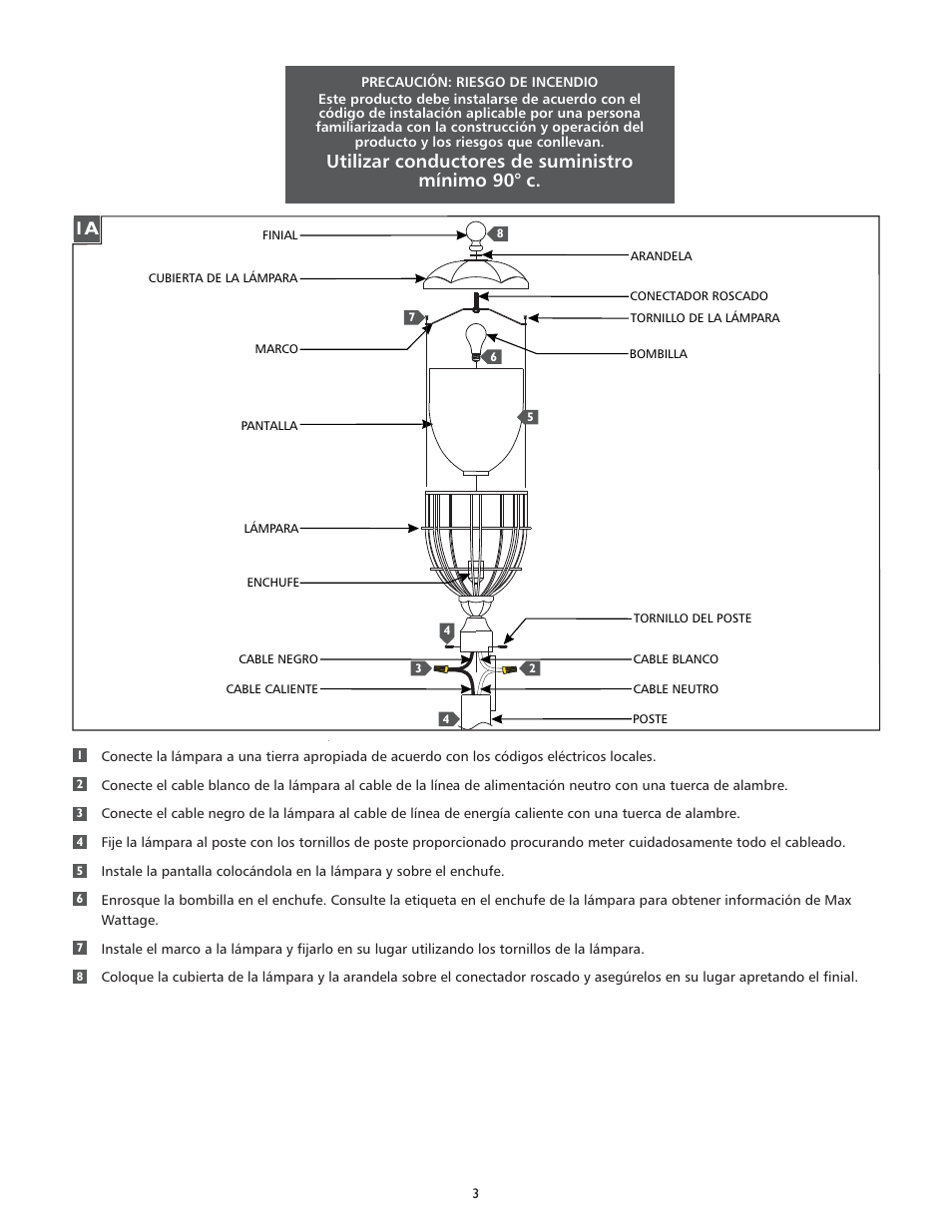 Utilizar conductores de suministro mínimo 90° c | Feiss OL9808 User Manual | Page 3 / 4