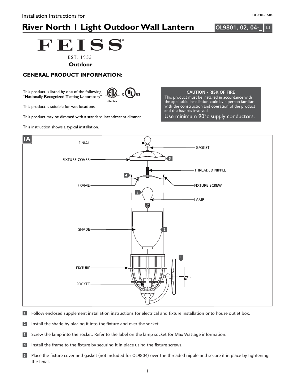 Feiss OL9804 User Manual | 4 pages