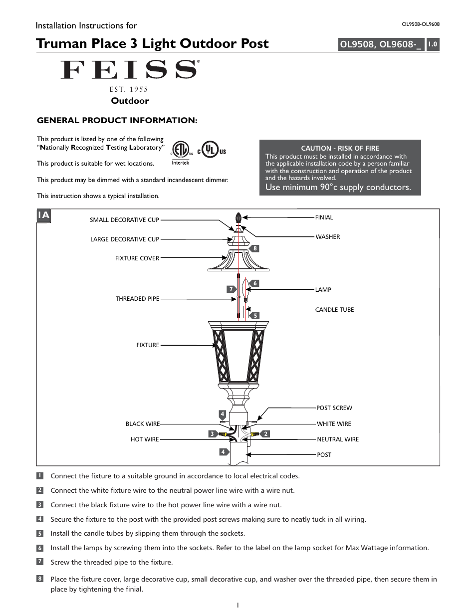 Feiss OL9608 User Manual | 4 pages