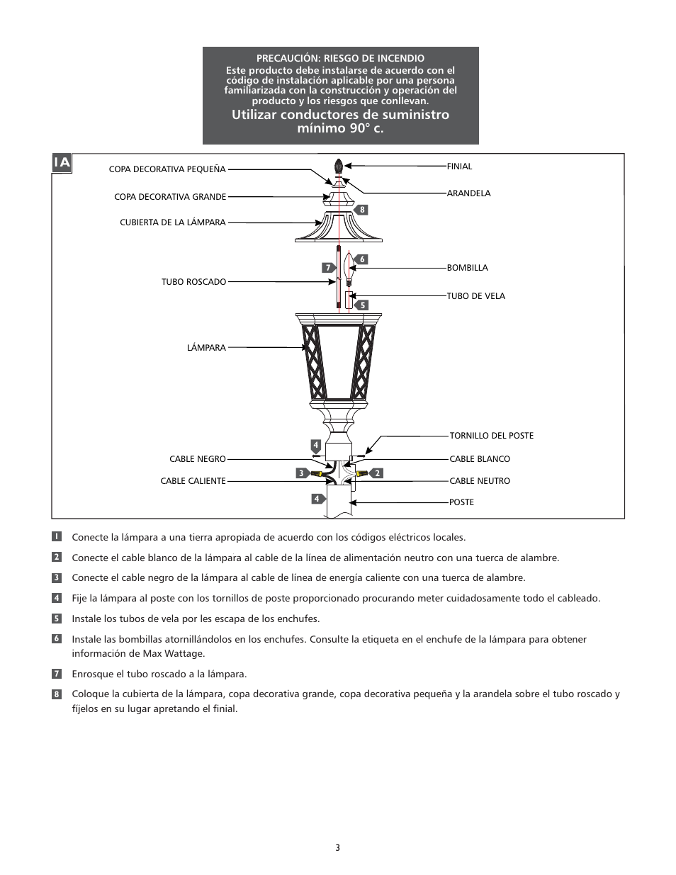 Utilizar conductores de suministro mínimo 90° c | Feiss OL9608 User Manual | Page 3 / 4