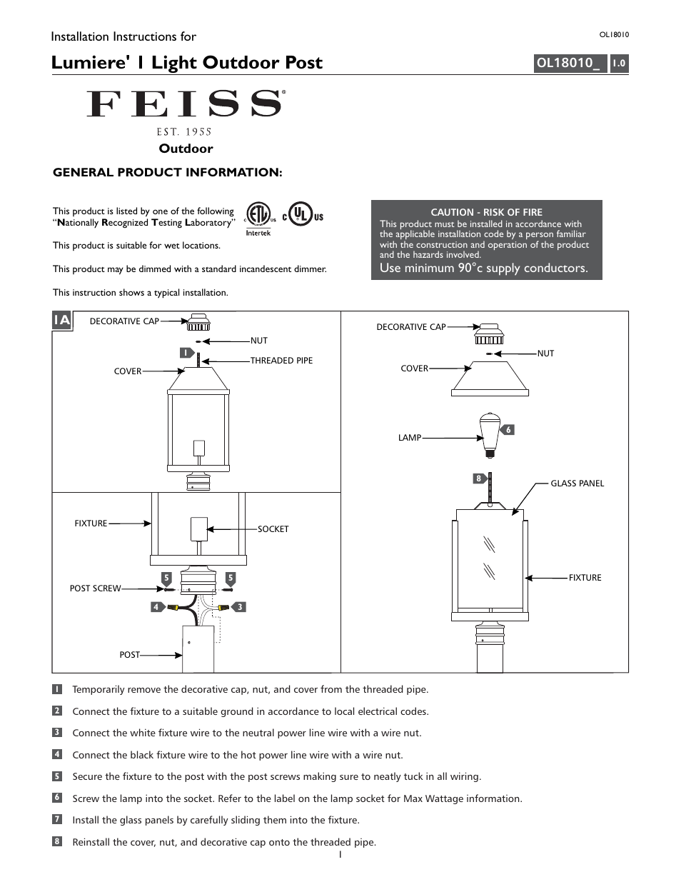 Feiss OL18010 User Manual | 4 pages