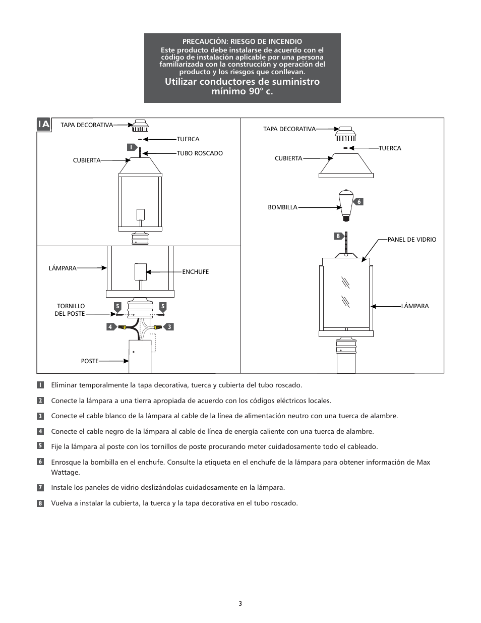 Utilizar conductores de suministro mínimo 90° c | Feiss OL18010 User Manual | Page 3 / 4