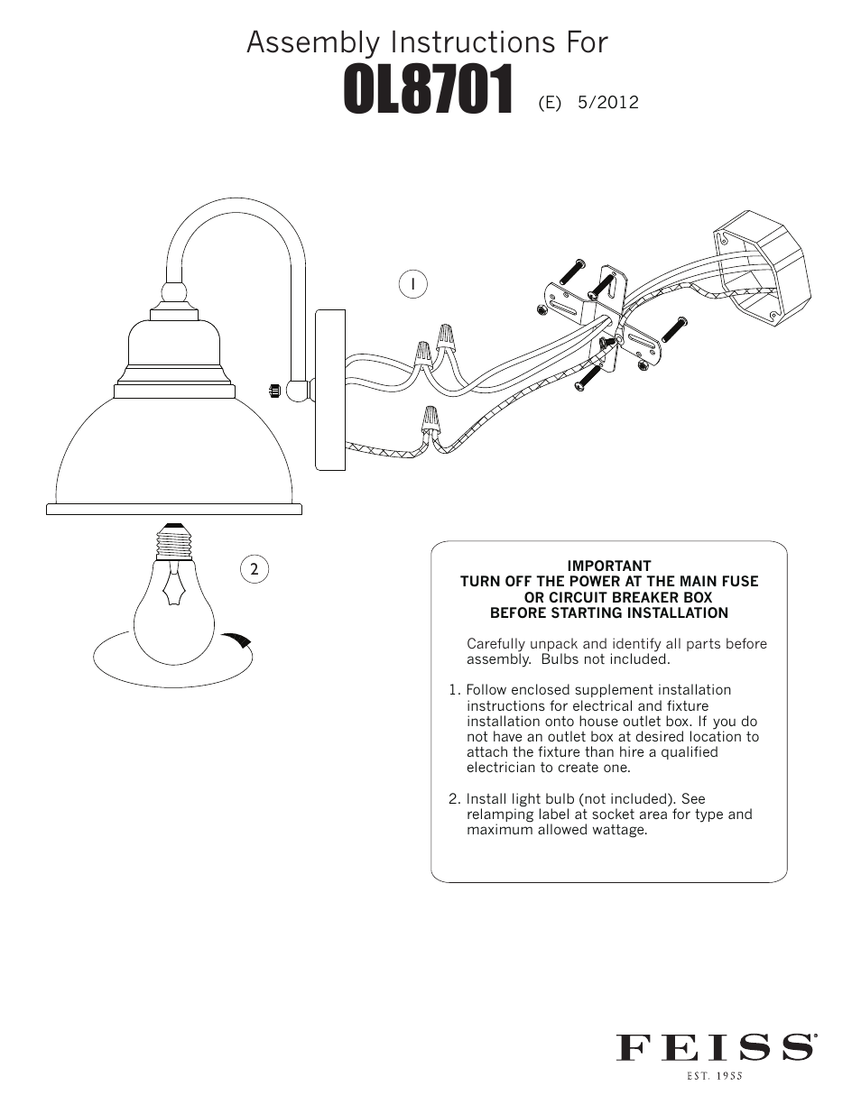 Feiss OL8701 User Manual | 1 page