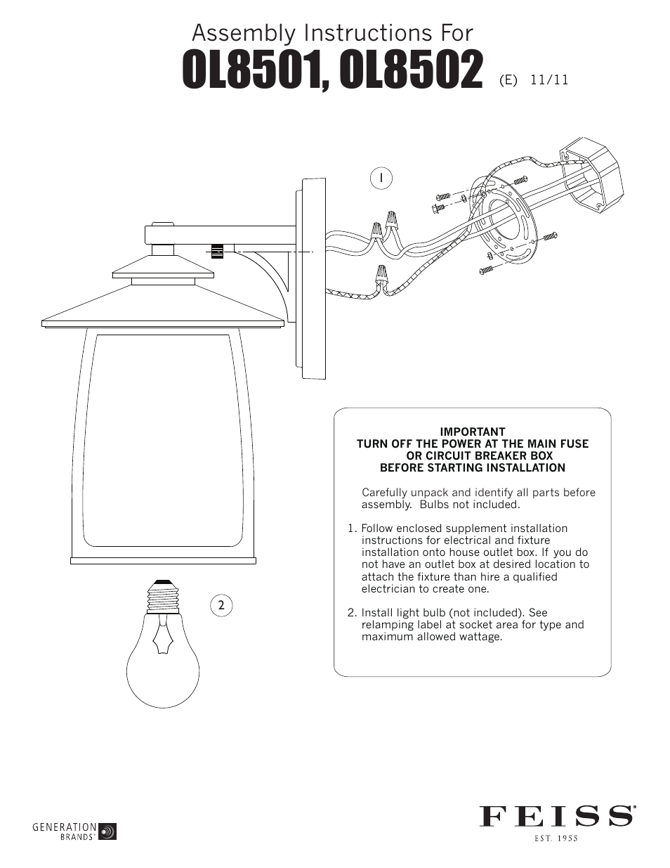 Feiss OL8501 User Manual | 1 page