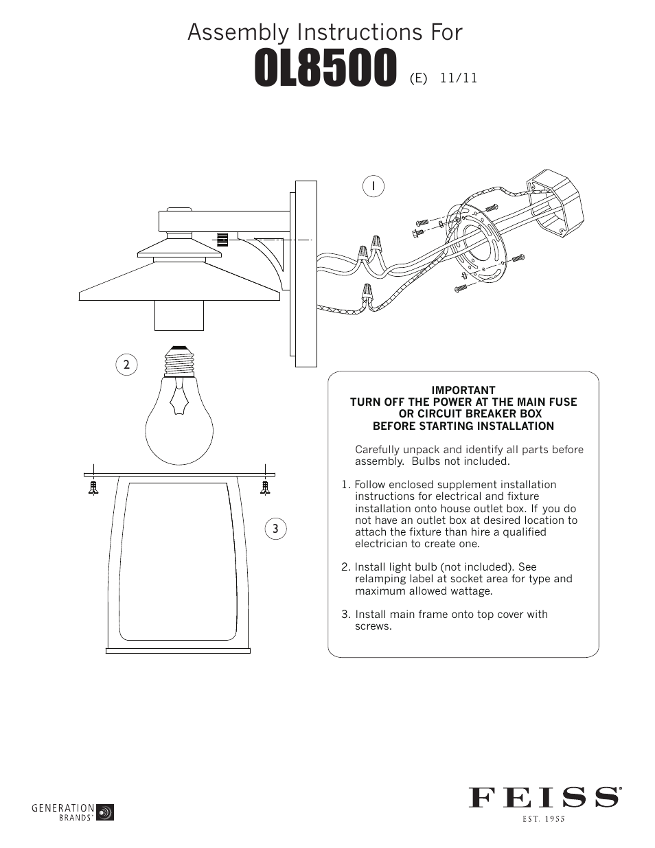 Feiss OL8500 User Manual | 1 page