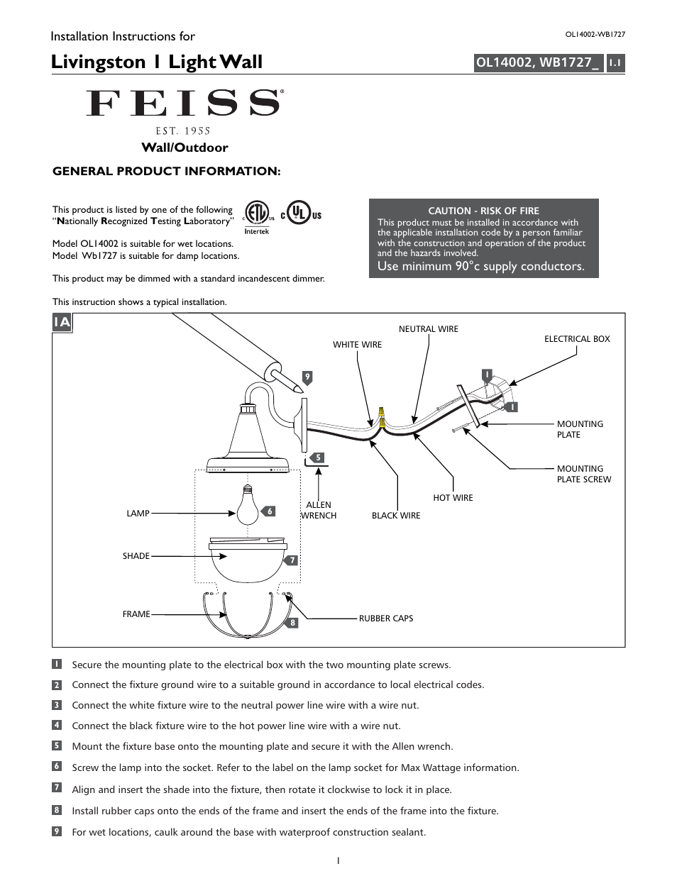 Feiss WB1727 User Manual | 4 pages