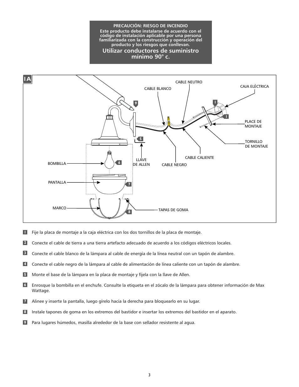 Utilizar conductores de suministro mínimo 90° c | Feiss WB1727 User Manual | Page 3 / 4