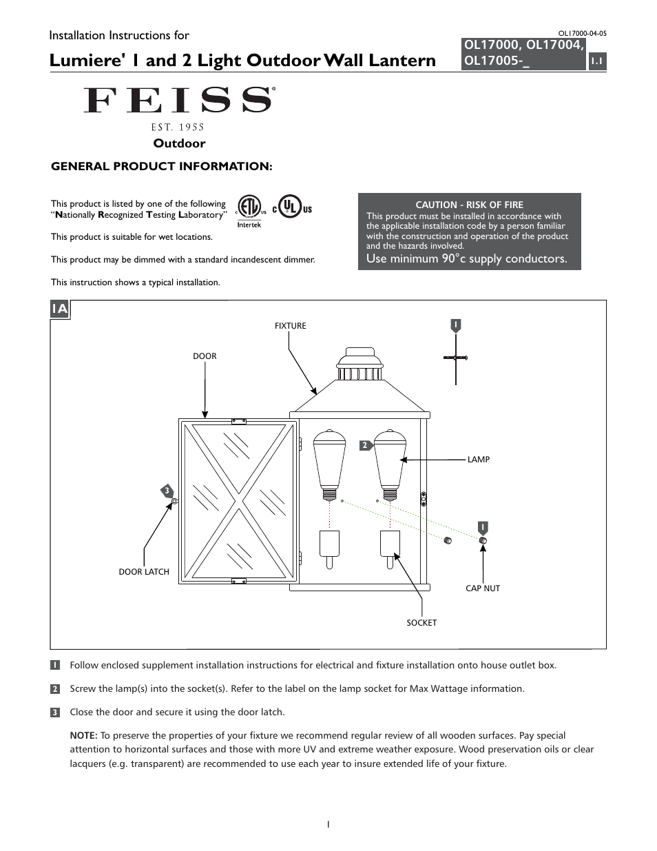 Feiss OL17005 User Manual | 4 pages