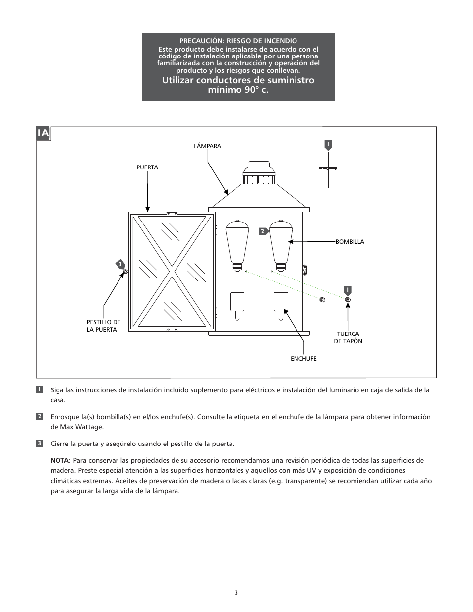 Utilizar conductores de suministro mínimo 90° c | Feiss OL17005 User Manual | Page 3 / 4