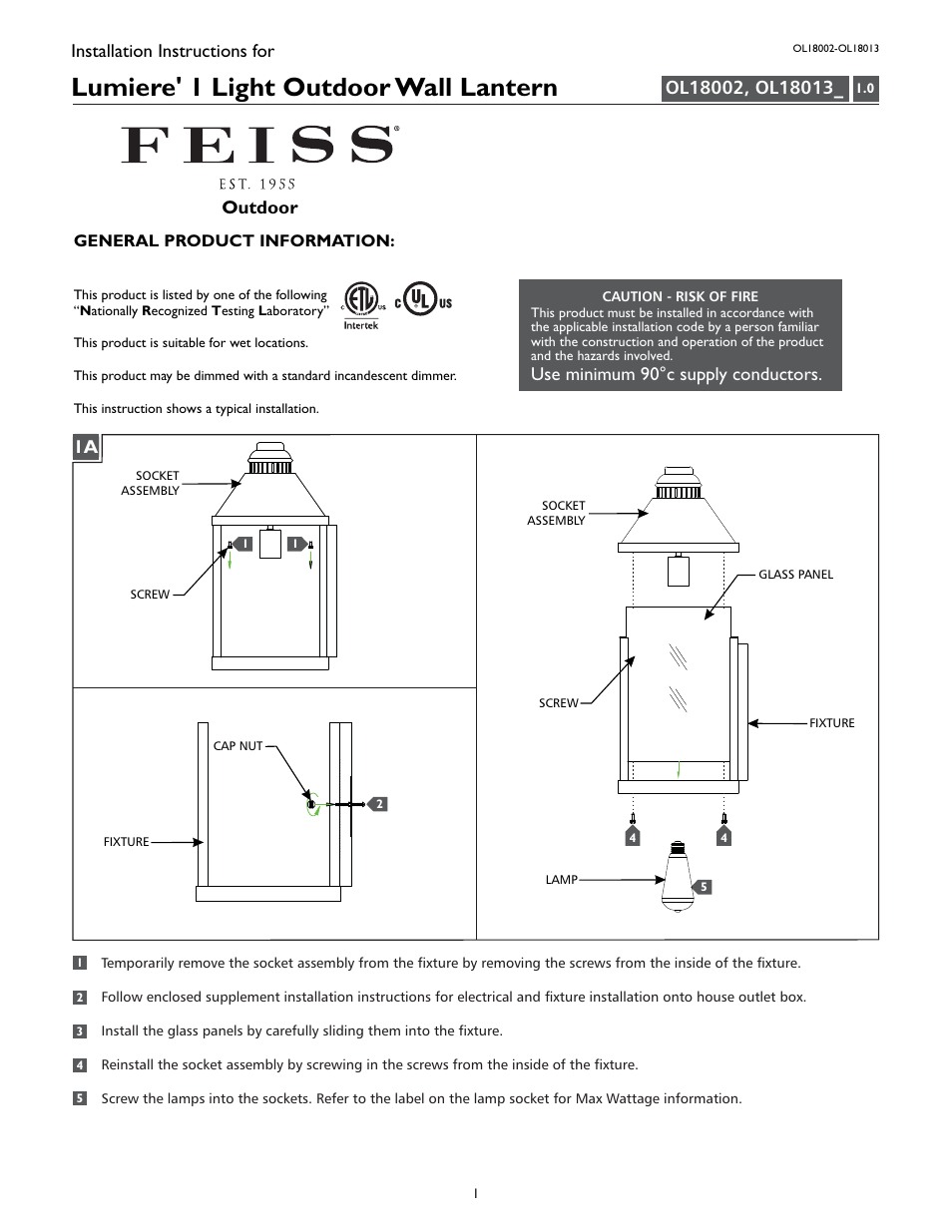 Feiss OL18013 User Manual | 4 pages