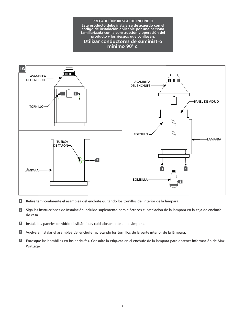 Utilizar conductores de suministro mínimo 90° c | Feiss OL18013 User Manual | Page 3 / 4
