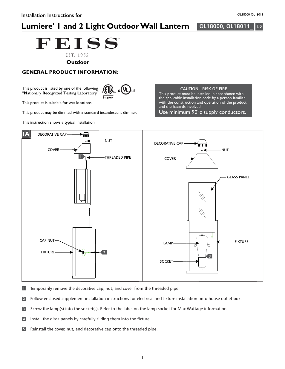 Feiss OL18011 User Manual | 4 pages