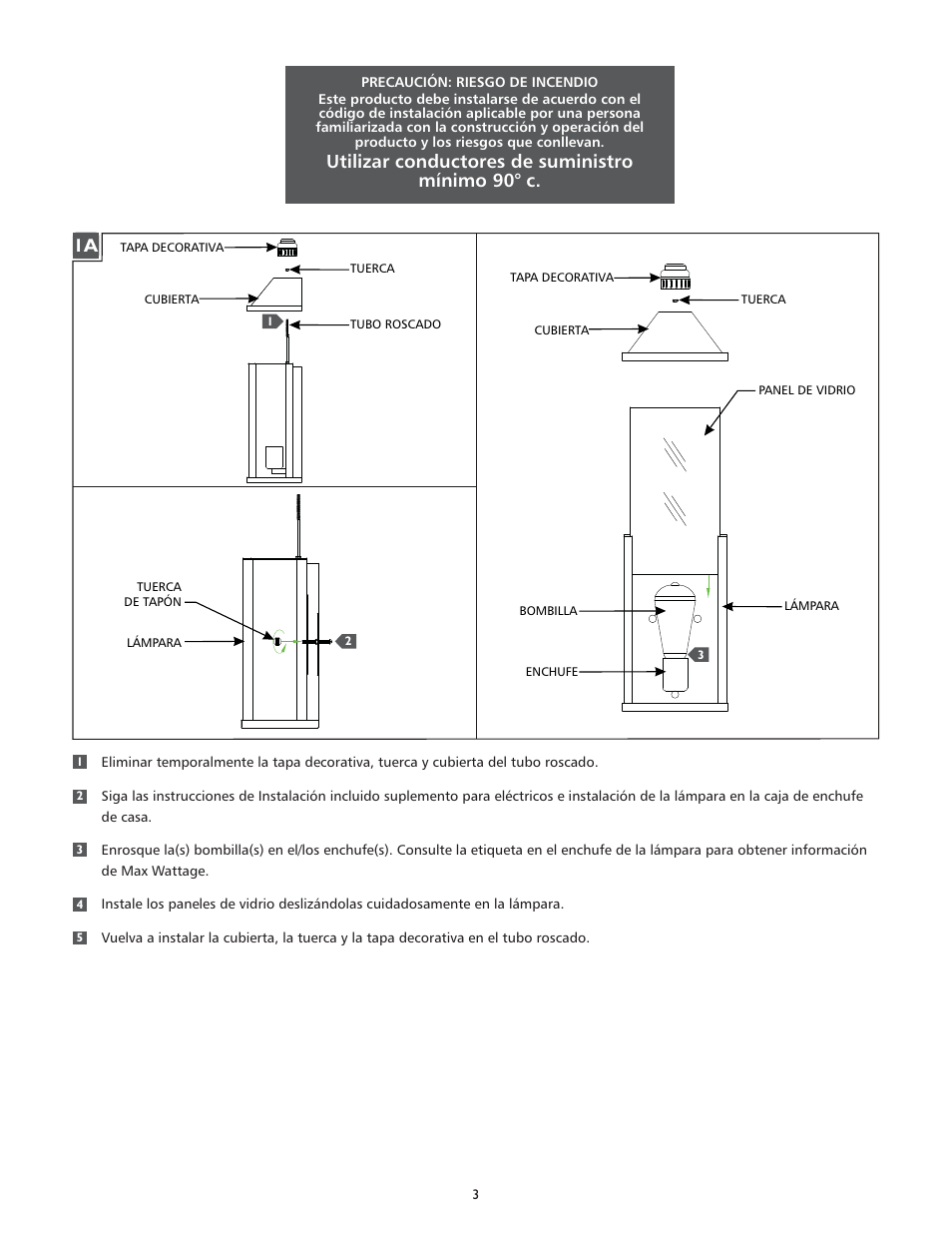 Utilizar conductores de suministro mínimo 90° c | Feiss OL18011 User Manual | Page 3 / 4