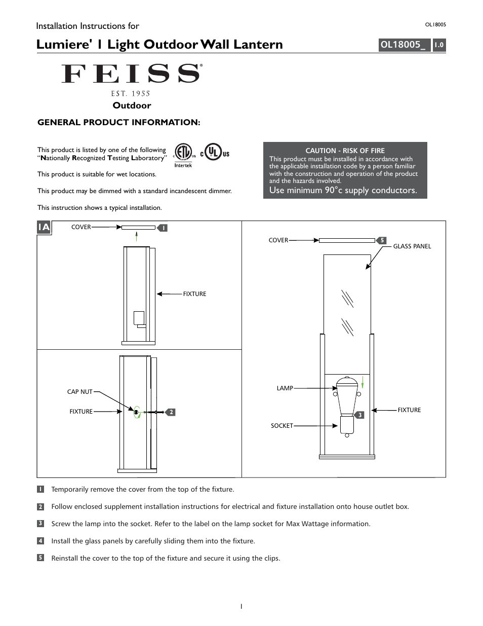 Feiss OL18005 User Manual | 4 pages